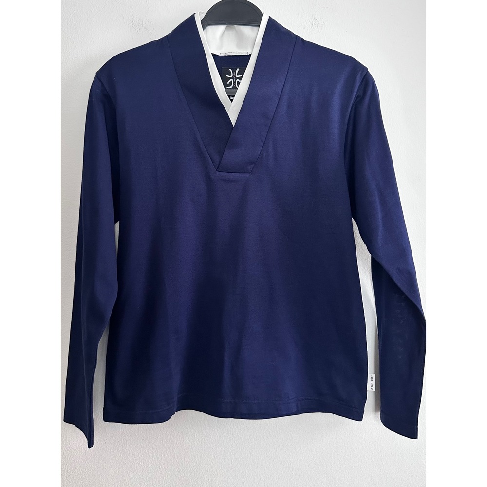 SOU SOU WMS Navy Crossover V-Neck Long Sleeve Cotton Shirt Made in Japan SM